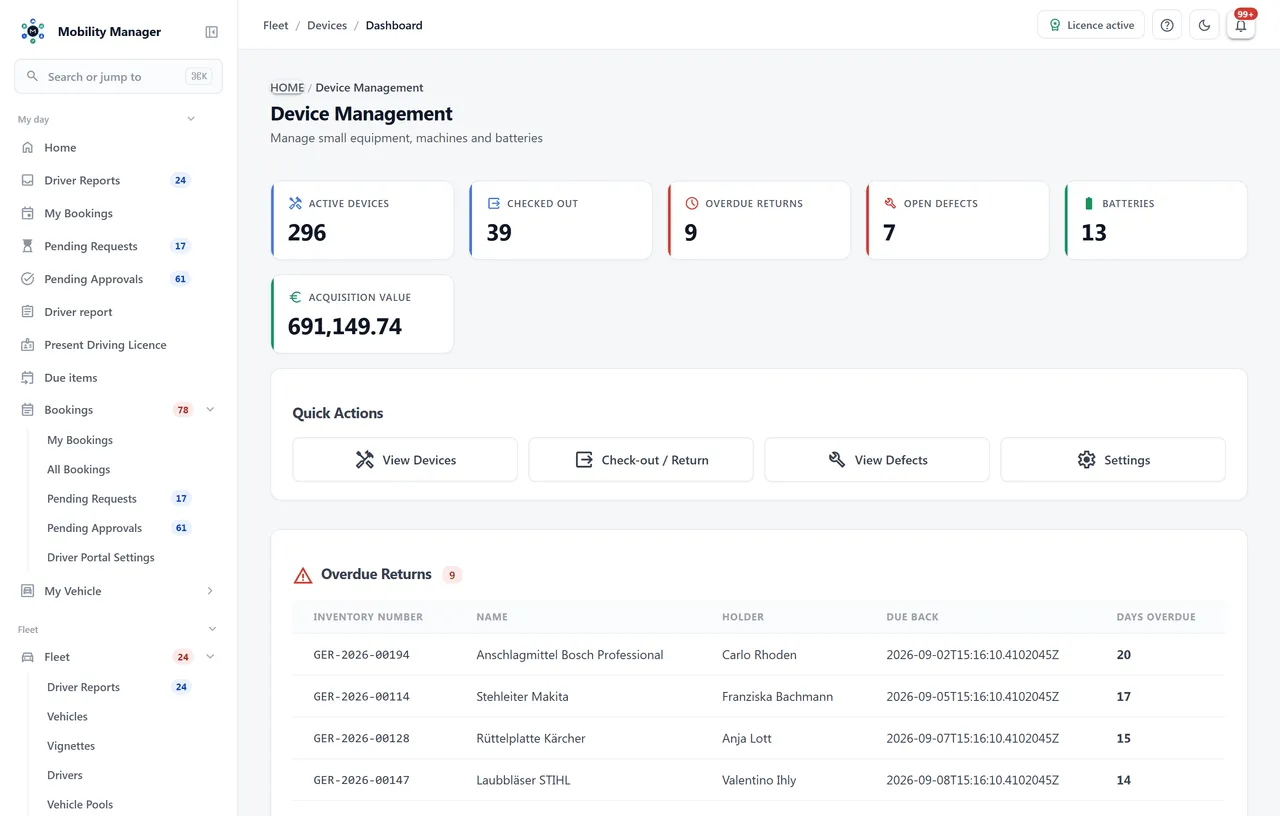 Device management overview · Real product view with demo data