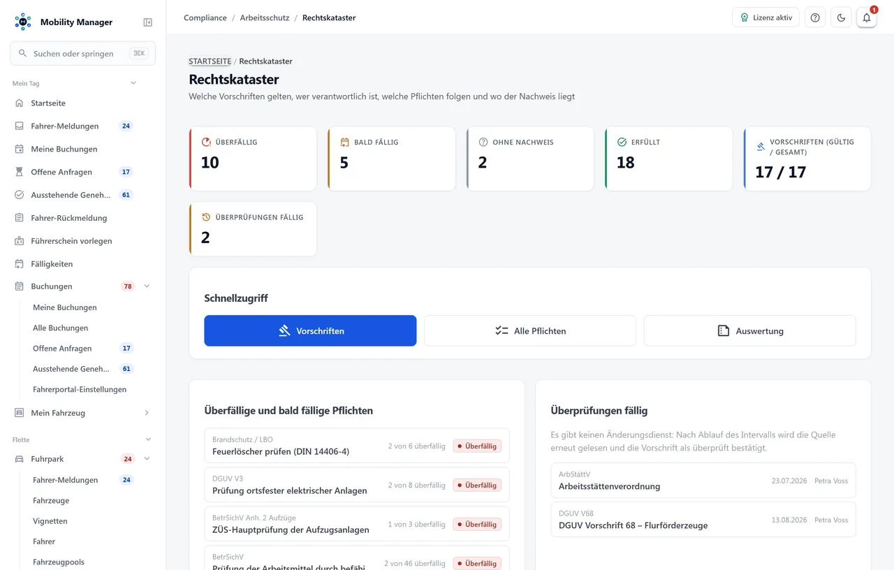Rechtskataster-Übersicht · Echte Produktansicht mit Demodaten