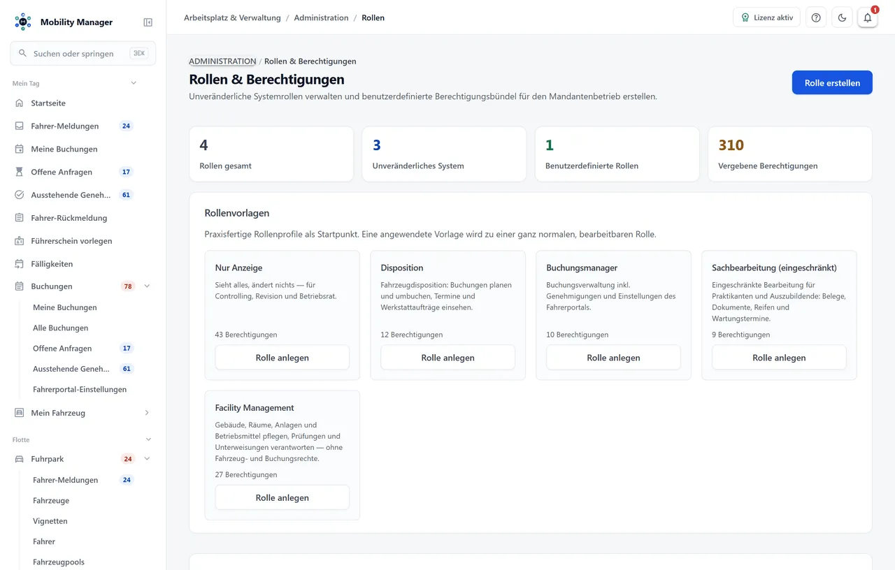 Rollenverwaltung · Echte Produktansicht mit Demodaten