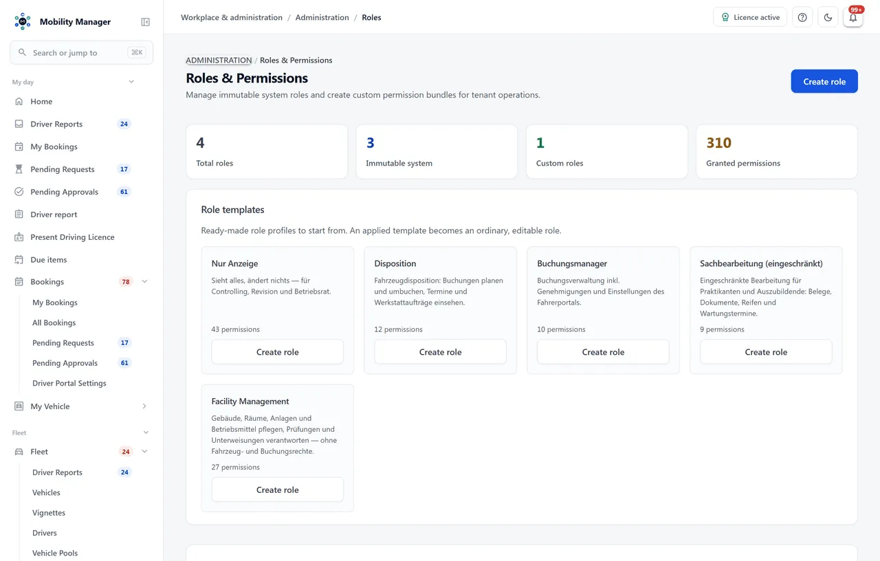 Role management view · Real product view with demo data