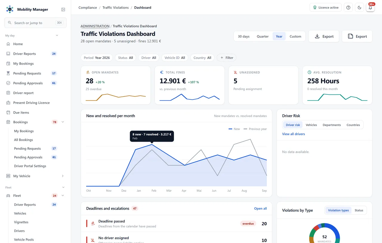 Traffic fine overview · Real product view with demo data